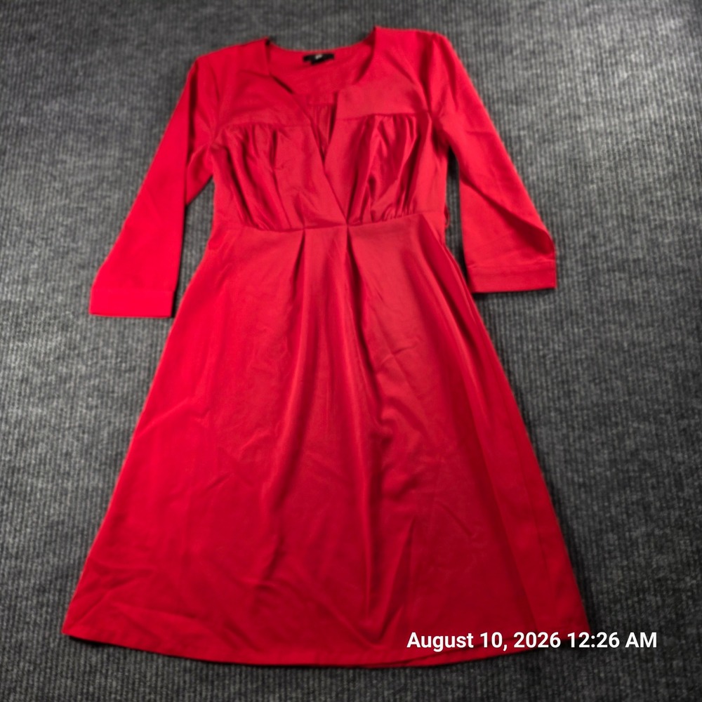 HM Womens Red Surplice V-Neck Pleated Empire Waist Long Sleeve Midi Dress Size 2